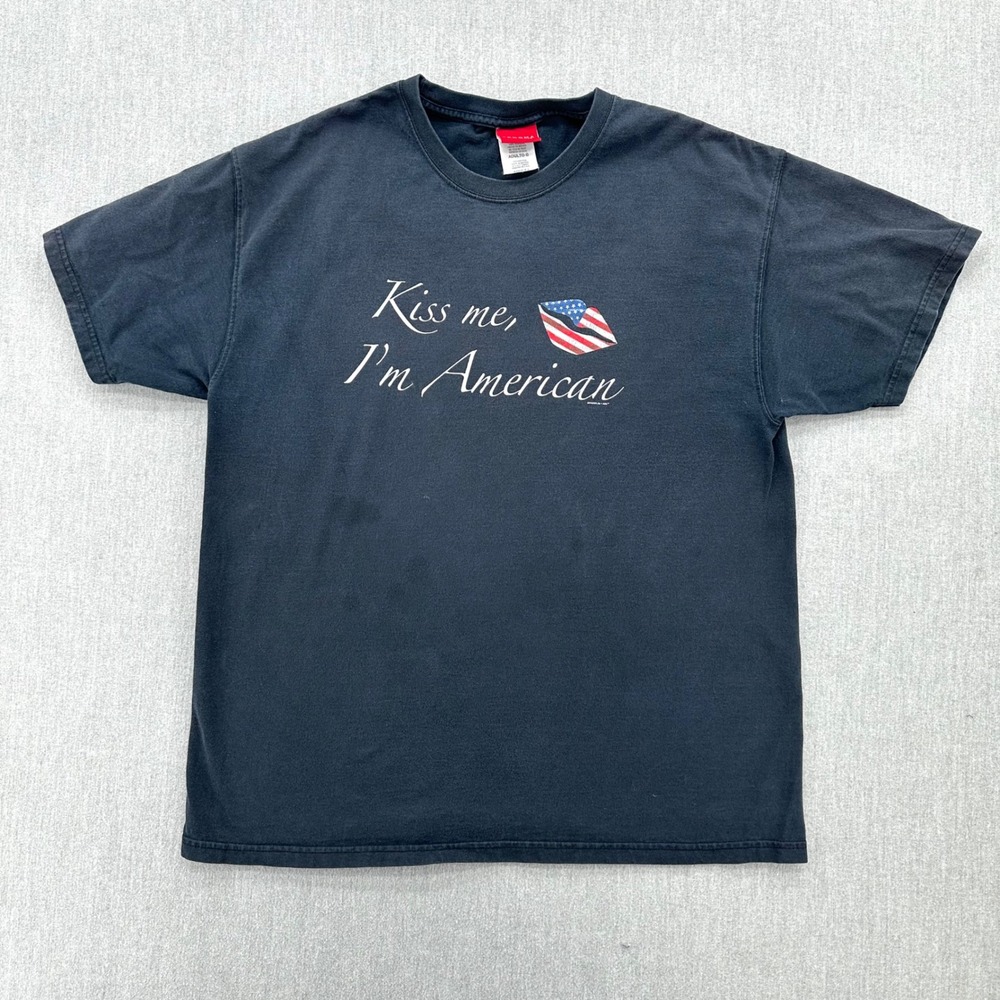 Sonoma T-Shirt Mens Large Black Kiss Me Im‎ American Graphic Tee USA Flag